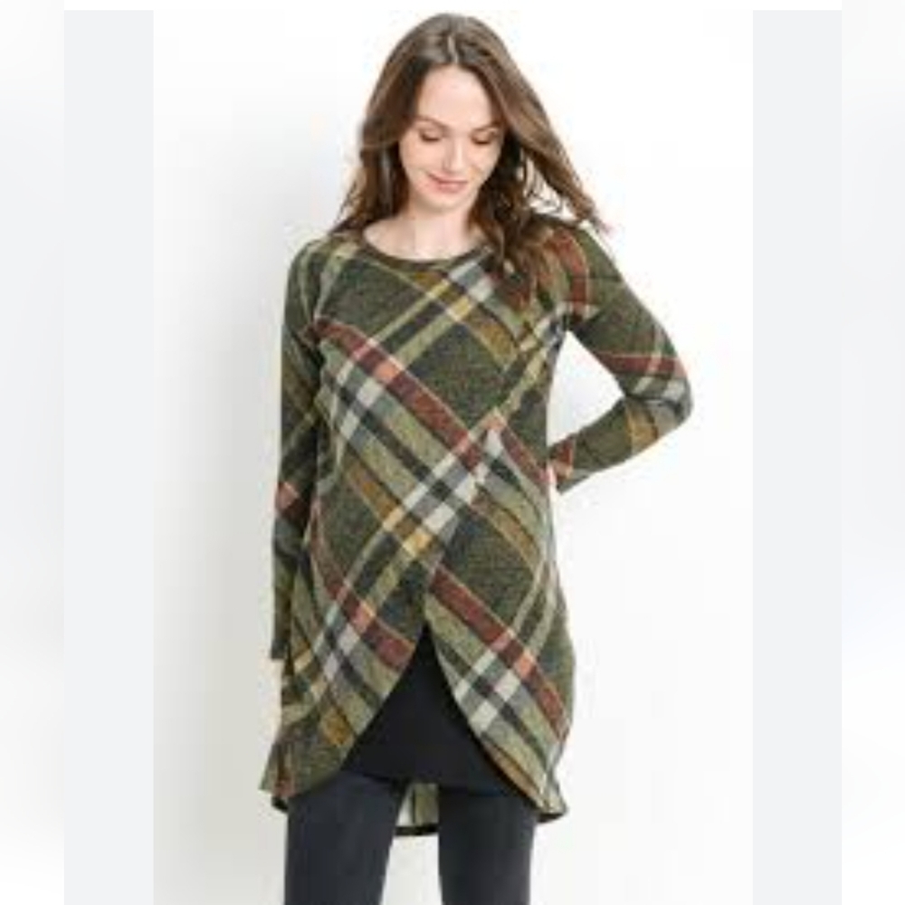 🌟HOST PICK🌟Hello MIZ Plaid Knit Maternity & Nursing Sweater Tunic
